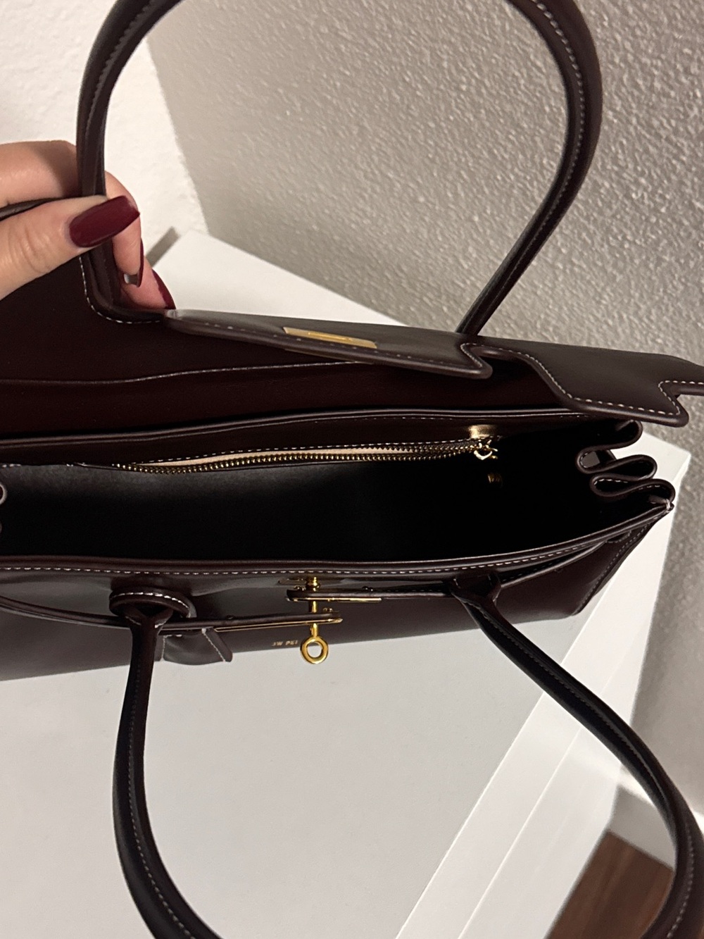 JW PEI Dark Brown Structured Top-Handle Shoulder Bag with Gold Hardware - Picture 4 of 8